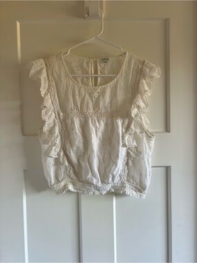 aerie White Eyelet Ruffle Cropped Camisole